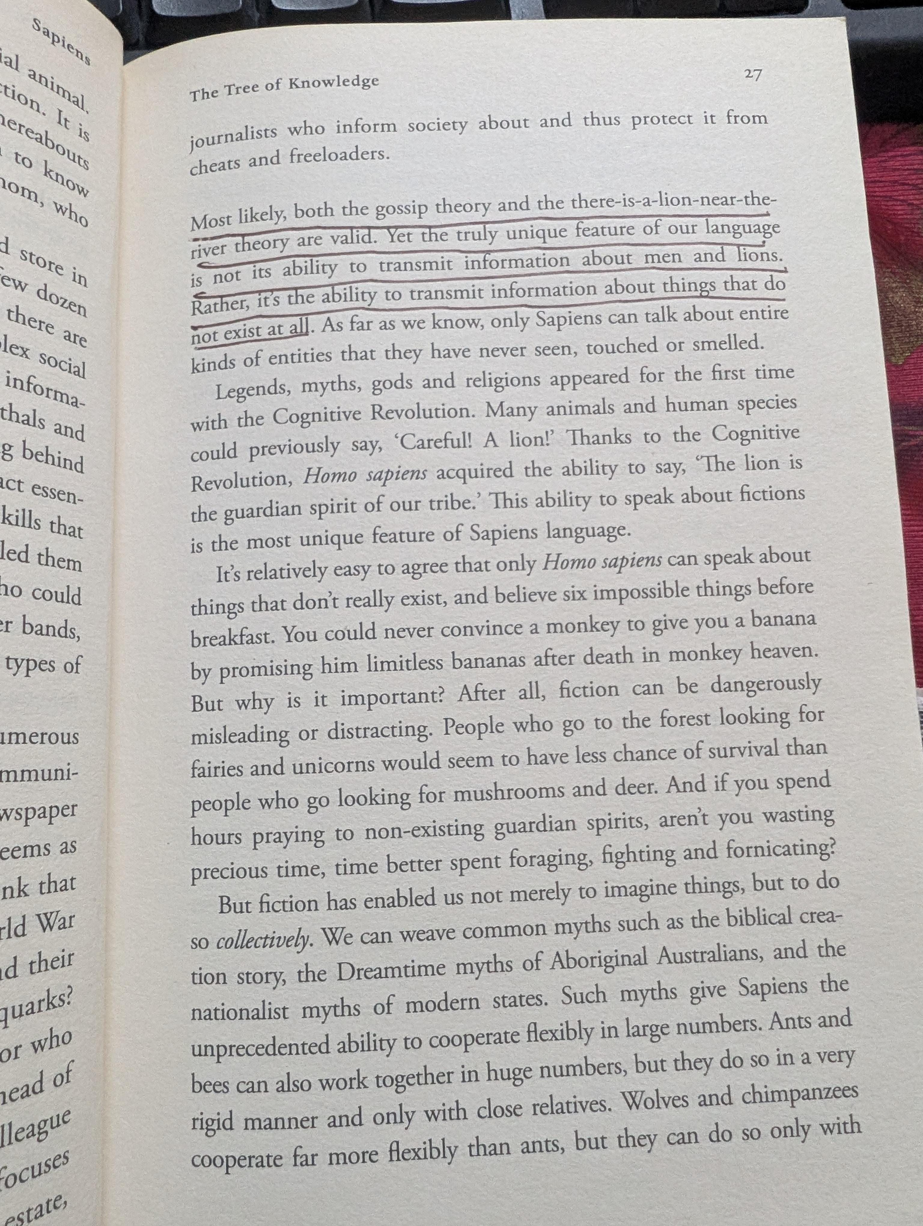 A highlighted page from my copy of Sapiens